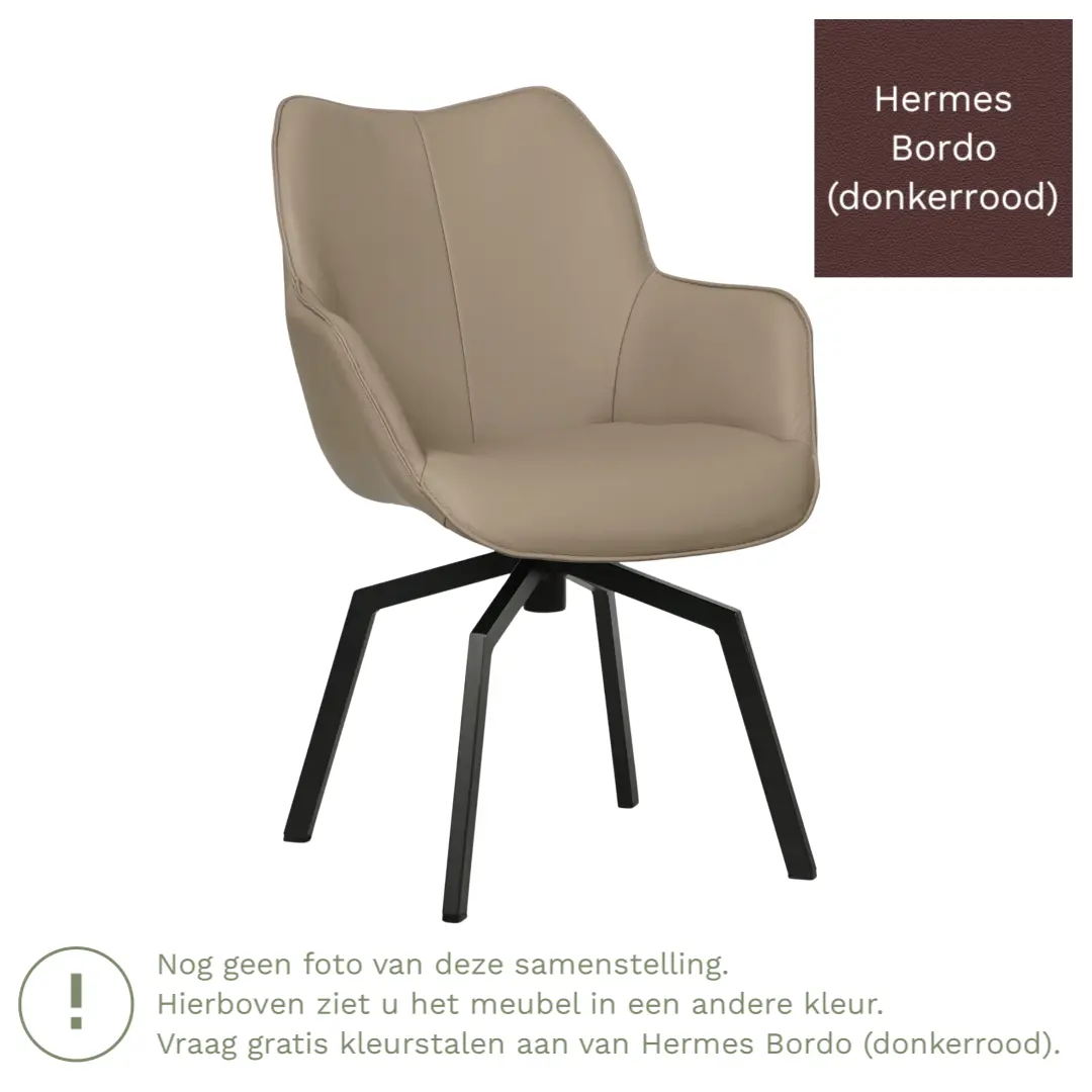 afbeelding van Leren draaibare eetkamerstoel Magic - Hermes Bordo (donkerrood) - Spinpoot staal vierkant zwart