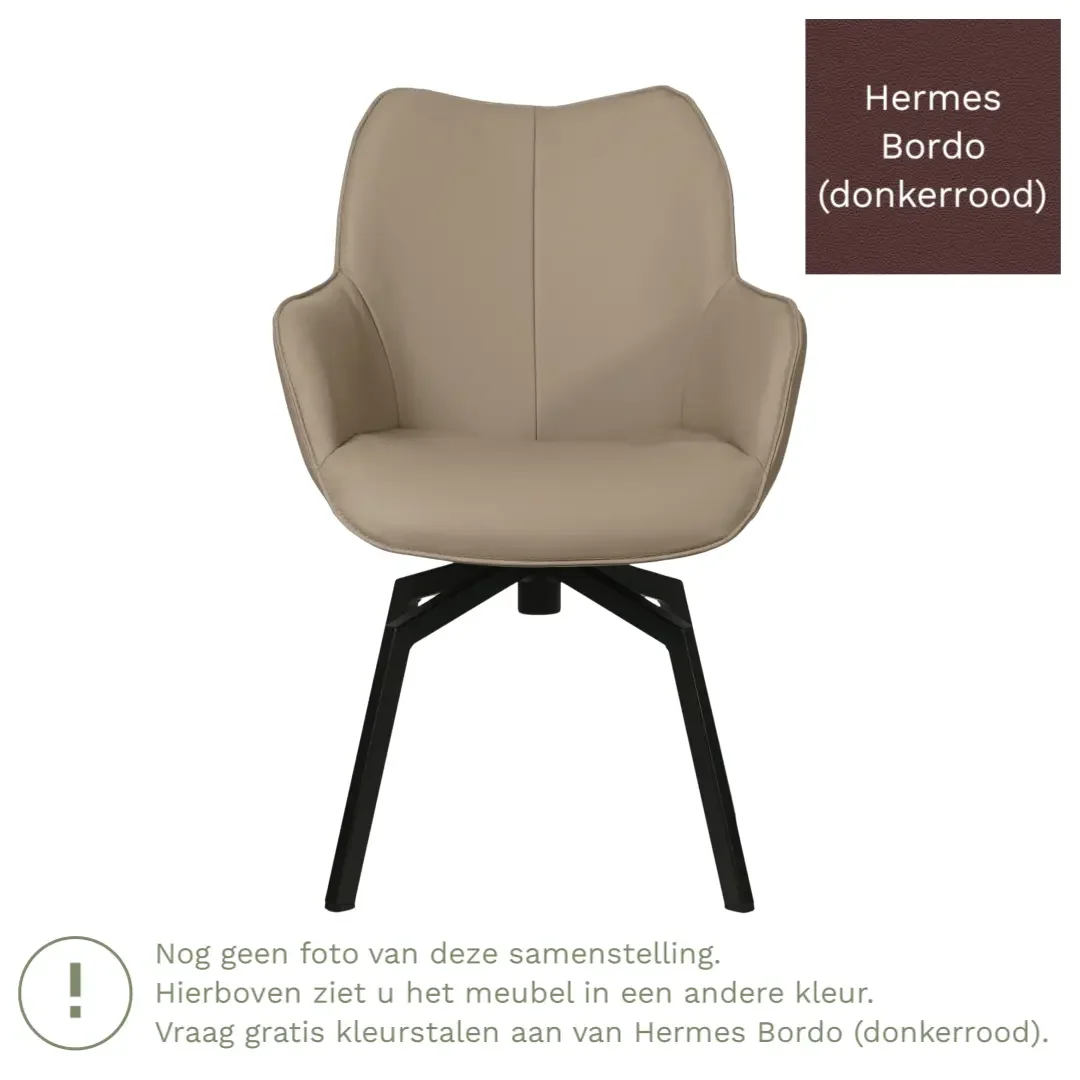 afbeelding van Leren draaibare eetkamerstoel Magic - Hermes Bordo (donkerrood) - Spinpoot staal vierkant zwart