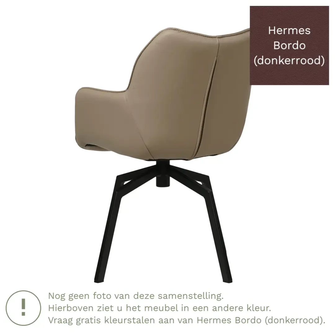 afbeelding van Leren draaibare eetkamerstoel Magic - Hermes Bordo (donkerrood) - Spinpoot staal vierkant zwart