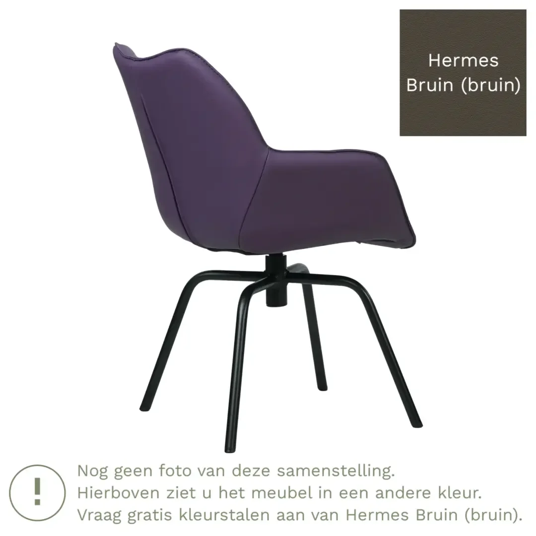 afbeelding van Leren draaibare eetkamerstoel Magic - Hermes Bruin (bruin) - Spinpoot staal rond zwart