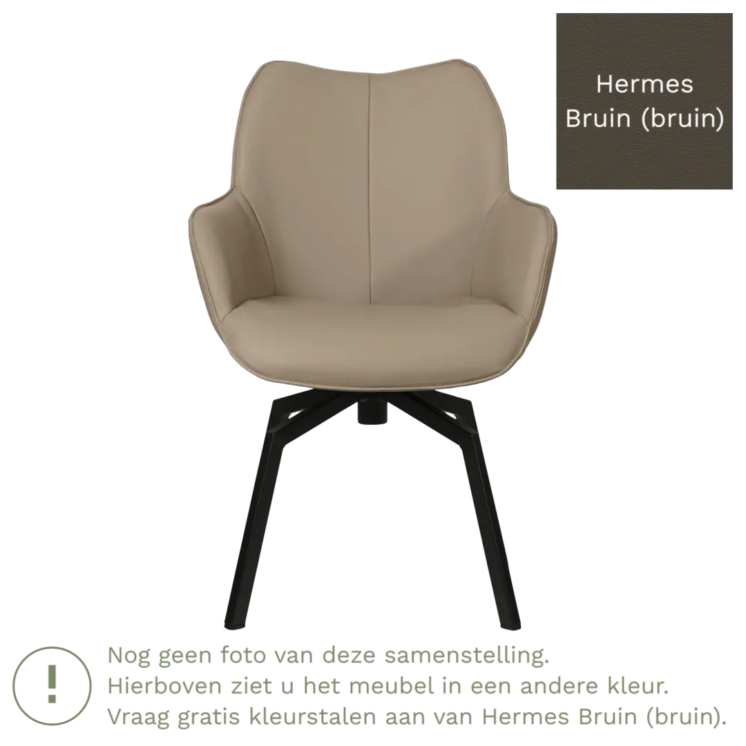 afbeelding van Leren draaibare eetkamerstoel Magic - Hermes Bruin (bruin) - Spinpoot staal vierkant zwart
