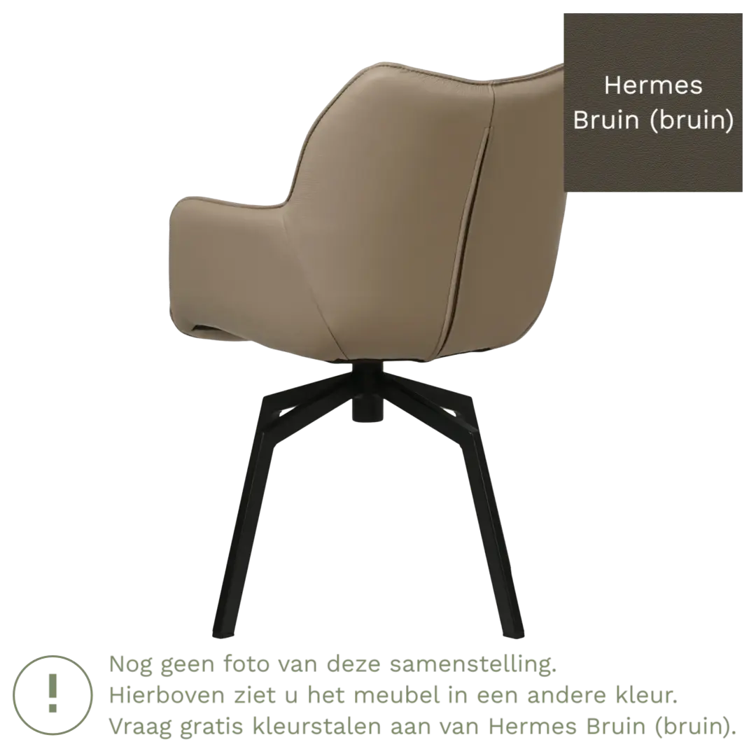afbeelding van Leren draaibare eetkamerstoel Magic - Hermes Bruin (bruin) - Spinpoot staal vierkant zwart