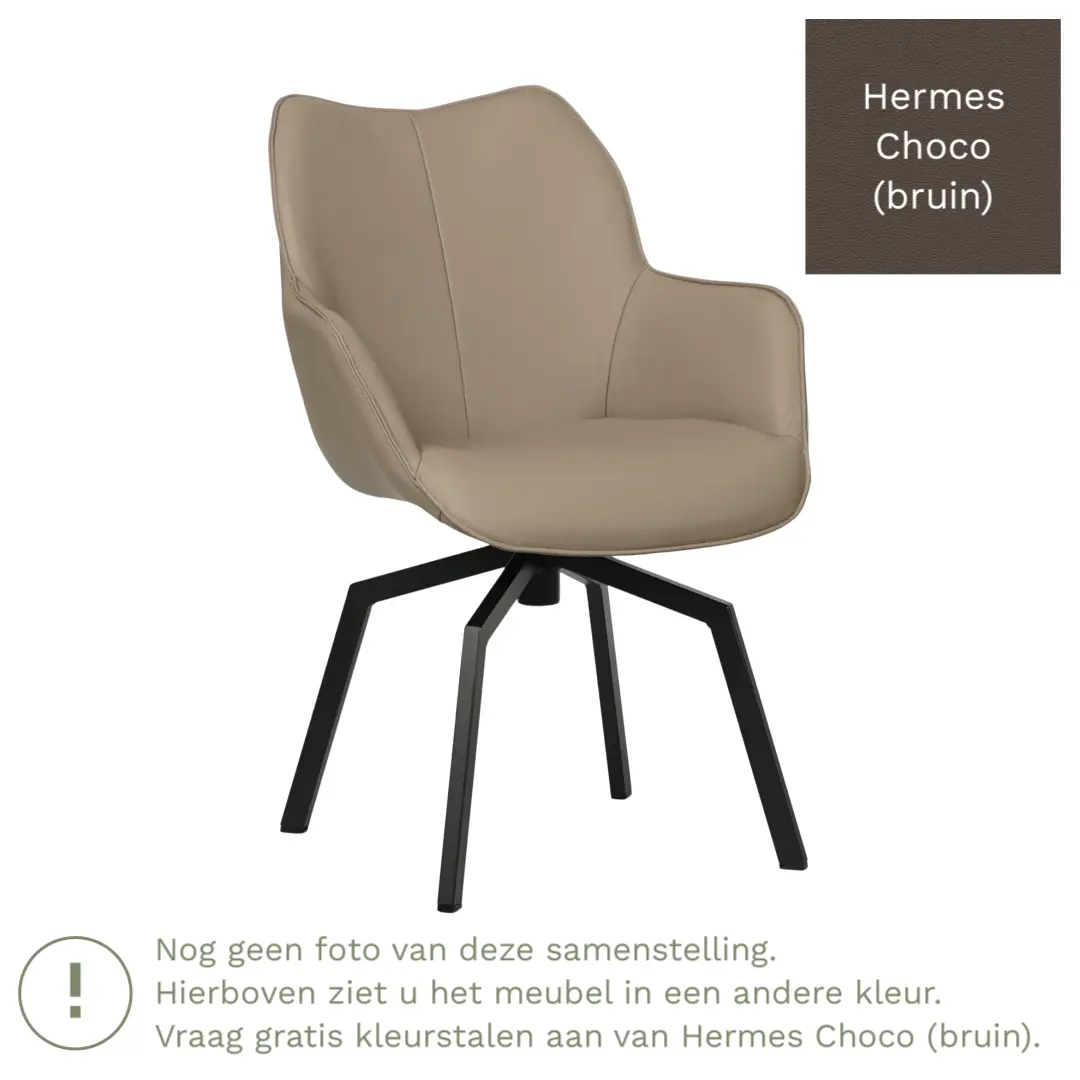 afbeelding van Leren draaibare eetkamerstoel Magic - Hermes Choco (bruin) - Spinpoot staal vierkant zwart
