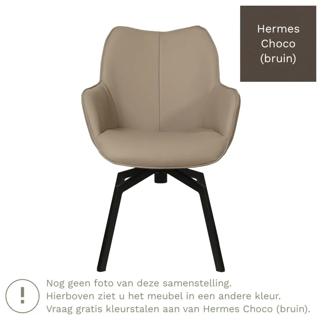 afbeelding van Leren draaibare eetkamerstoel Magic - Hermes Choco (bruin) - Spinpoot staal vierkant zwart