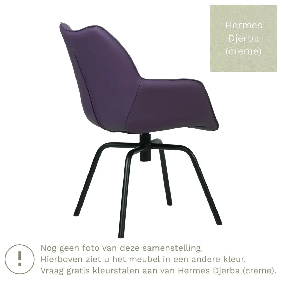 afbeelding van Leren draaibare eetkamerstoel Magic - Hermes Djerba (crème) - Spinpoot staal rond zwart