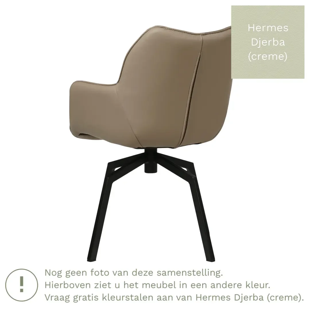 afbeelding van Leren draaibare eetkamerstoel Magic - Hermes Djerba (crème) - Spinpoot staal vierkant zwart