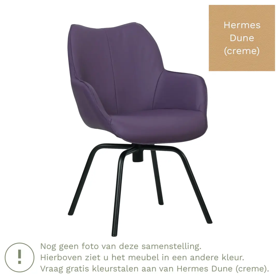 afbeelding van Leren draaibare eetkamerstoel Magic - Hermes Dune (crème) - Spinpoot staal rond zwart