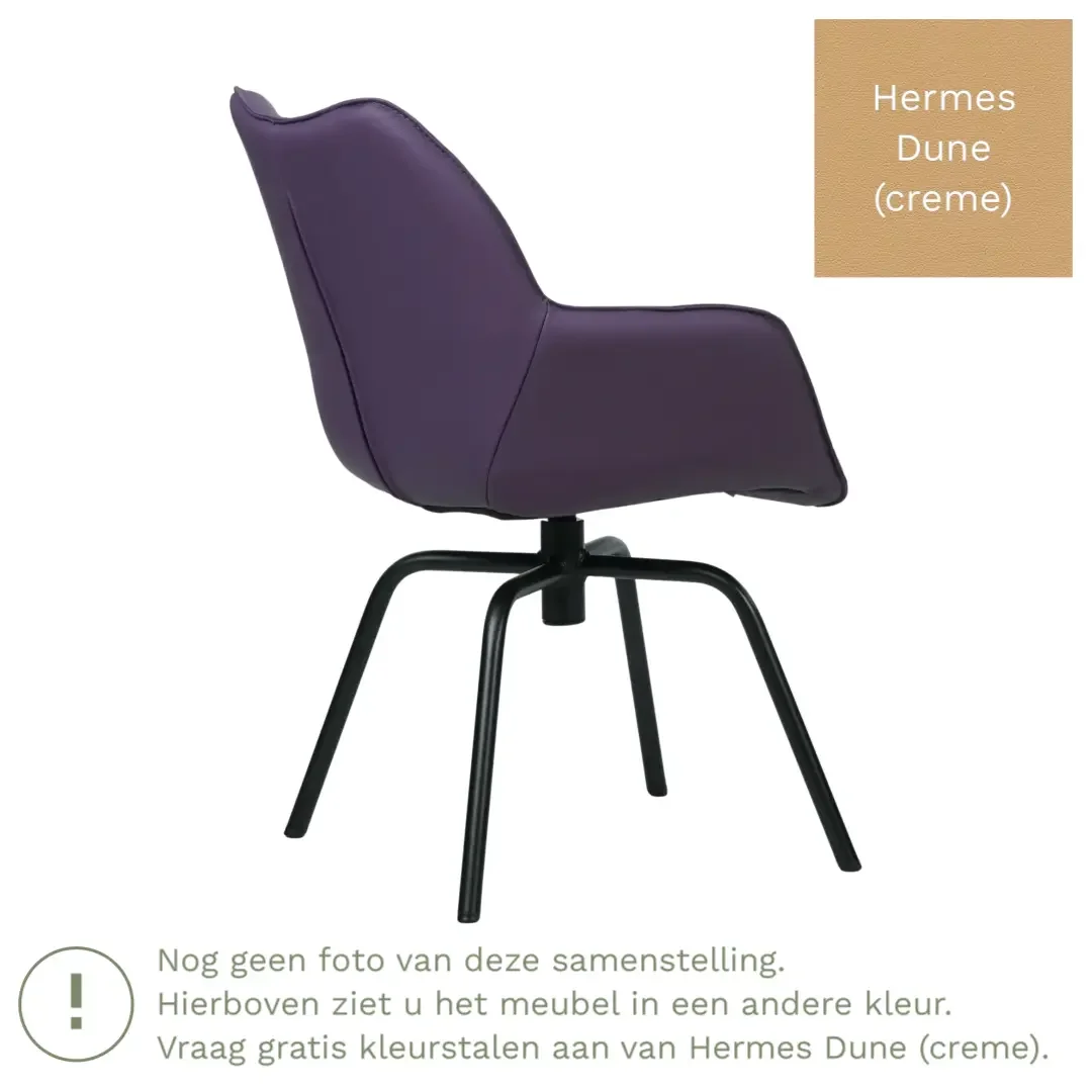 afbeelding van Leren draaibare eetkamerstoel Magic - Hermes Dune (crème) - Spinpoot staal rond zwart