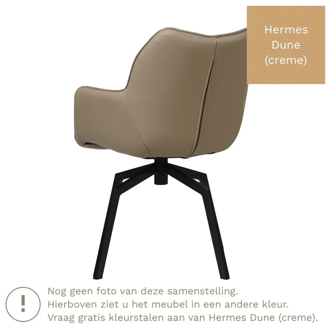 afbeelding van Leren draaibare eetkamerstoel Magic - Hermes Dune (crème) - Spinpoot staal vierkant zwart