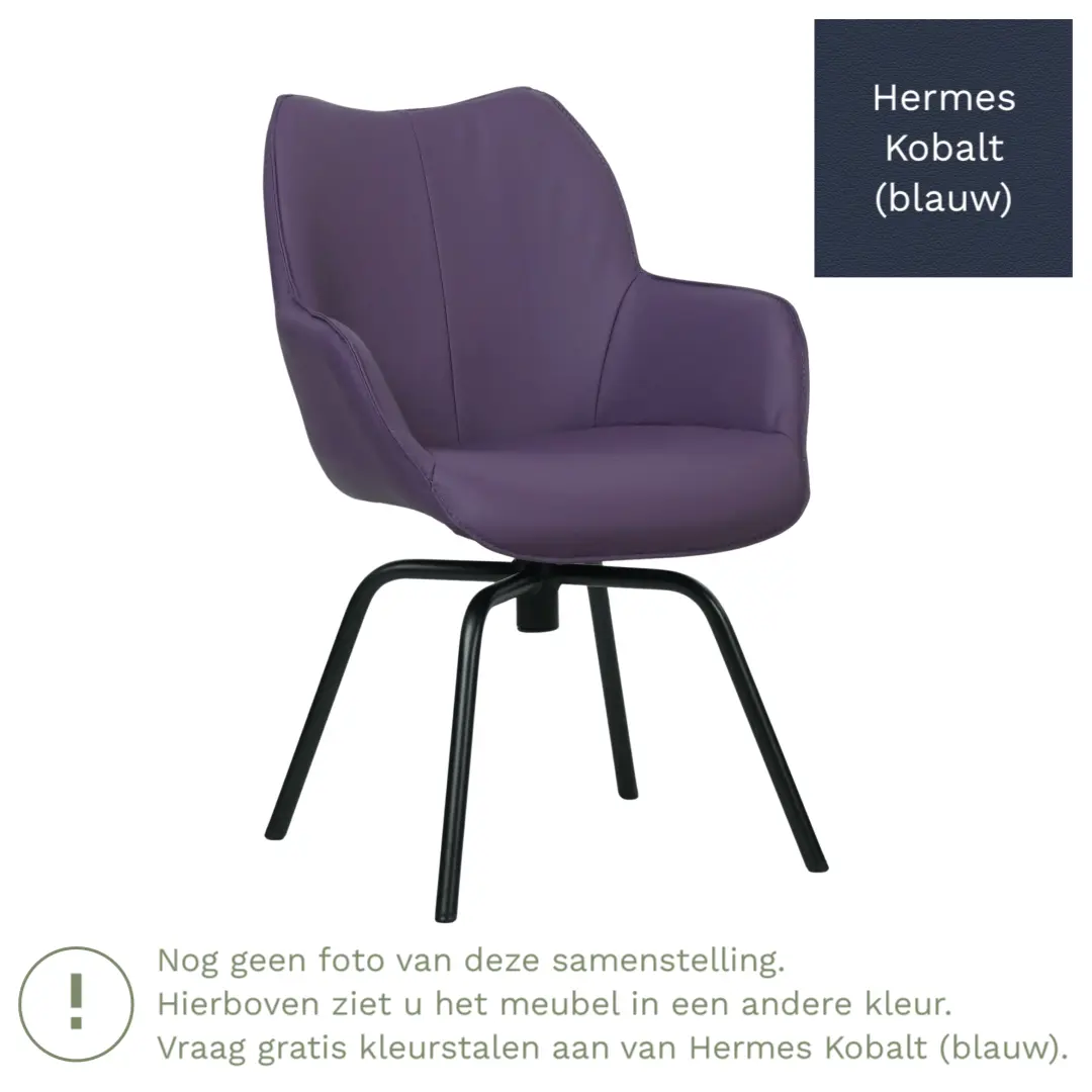 afbeelding van Leren draaibare eetkamerstoel Magic - Hermes Kobalt (blauw) - Spinpoot staal rond zwart