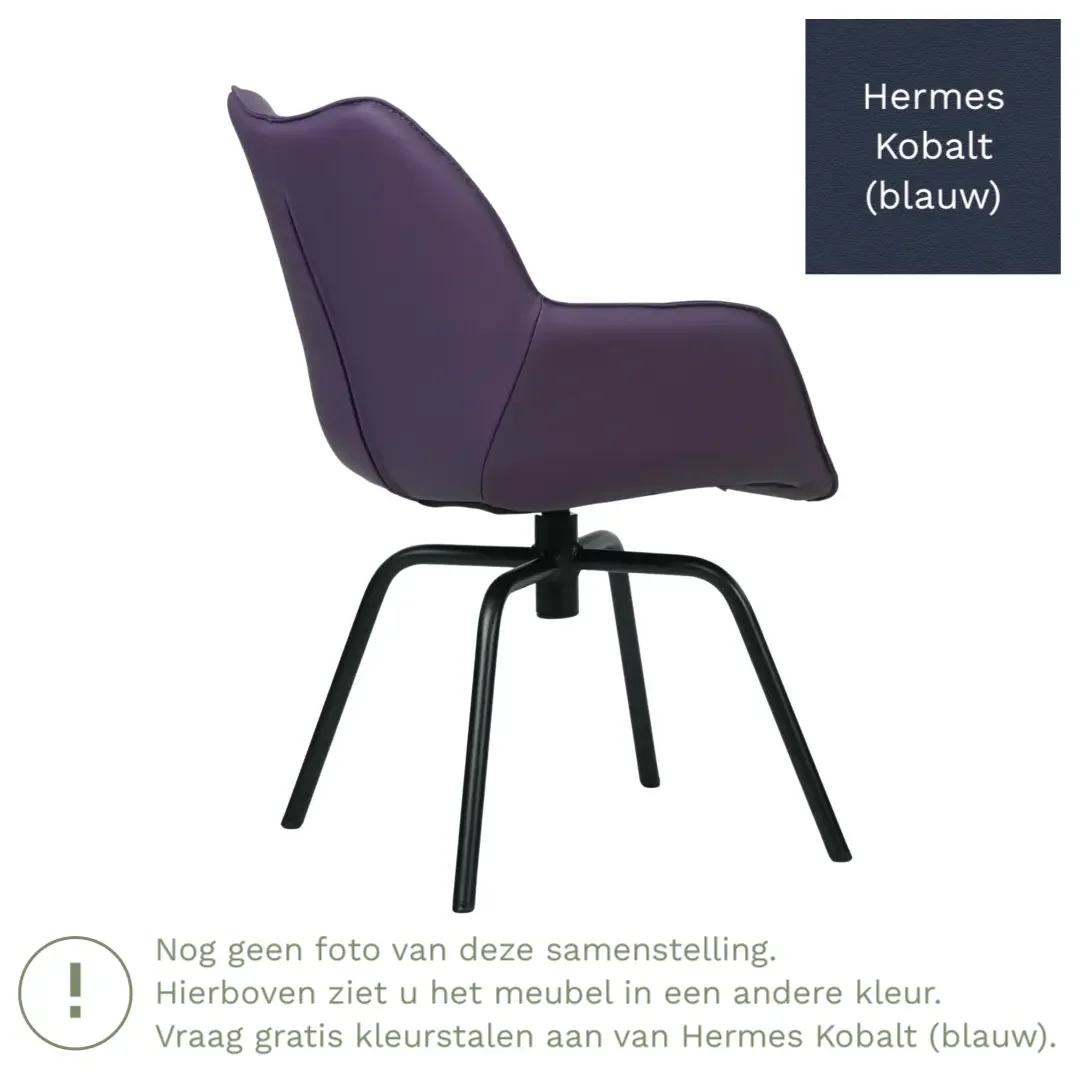 afbeelding van Leren draaibare eetkamerstoel Magic - Hermes Kobalt (blauw) - Spinpoot staal rond zwart