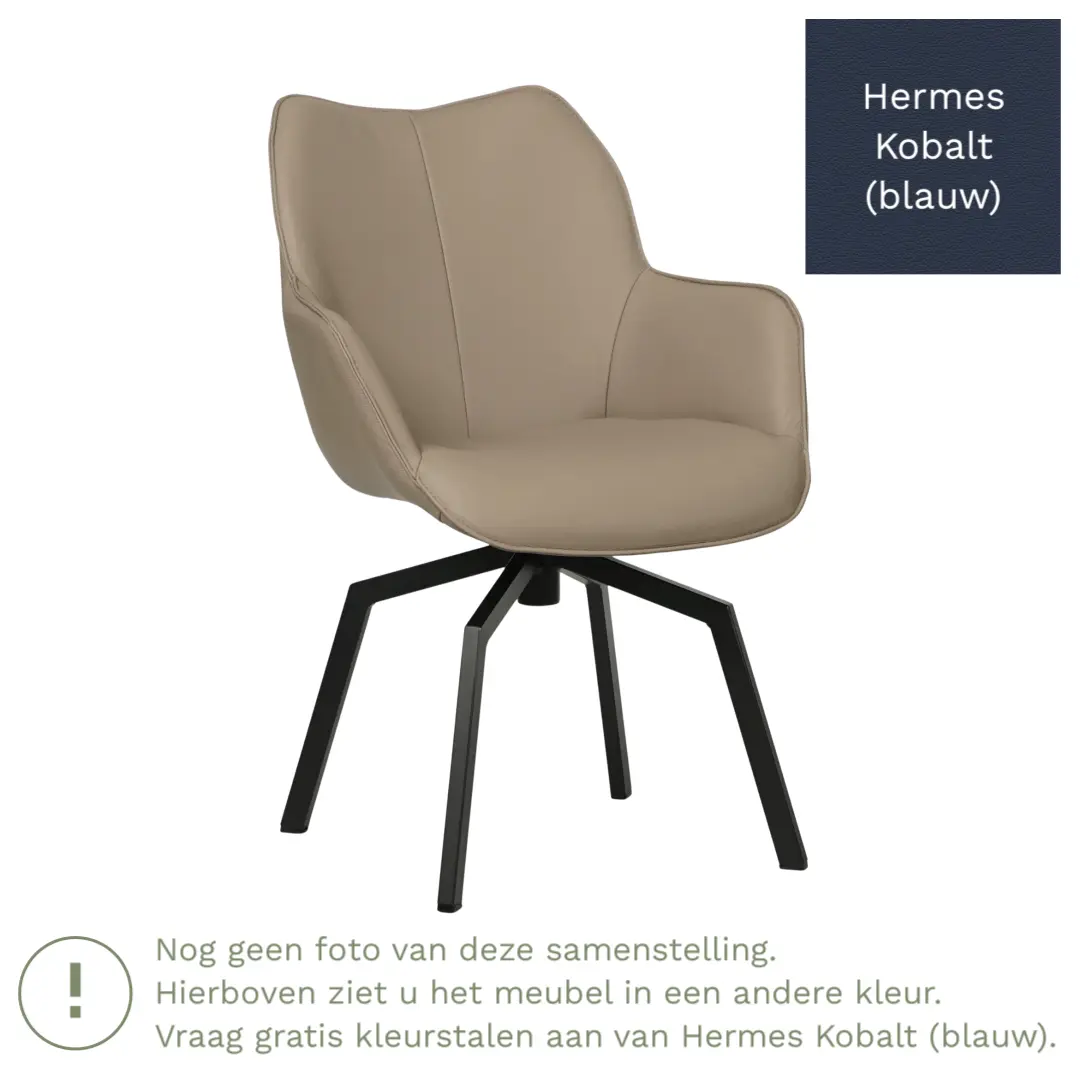 afbeelding van Leren draaibare eetkamerstoel Magic - Hermes Kobalt (blauw) - Spinpoot staal vierkant zwart