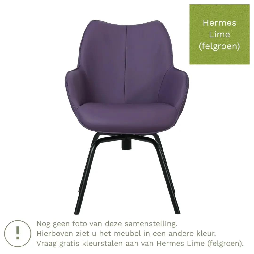 afbeelding van Leren draaibare eetkamerstoel Magic - Hermes Lime (felgroen) - Spinpoot staal rond zwart
