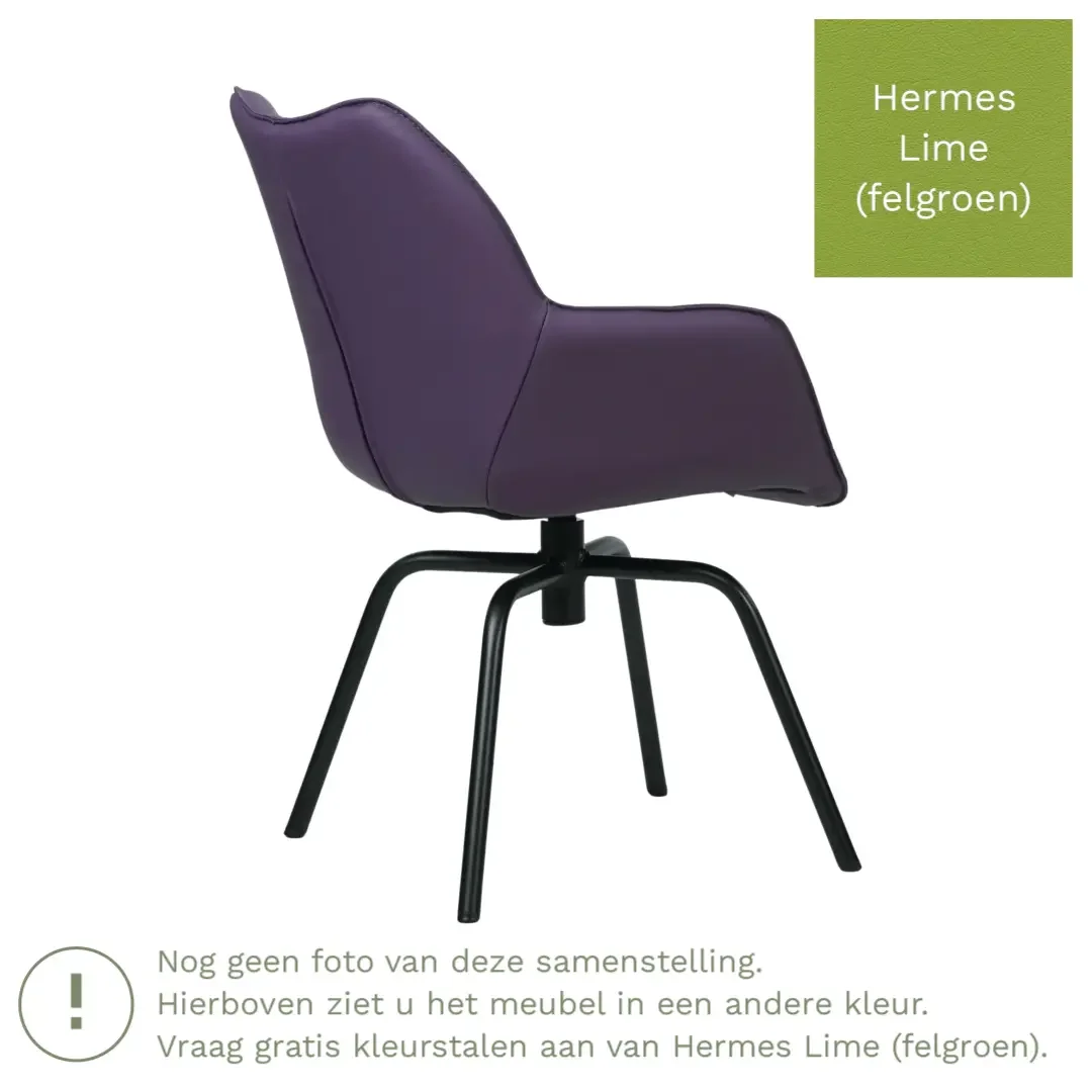 afbeelding van Leren draaibare eetkamerstoel Magic - Hermes Lime (felgroen) - Spinpoot staal rond zwart