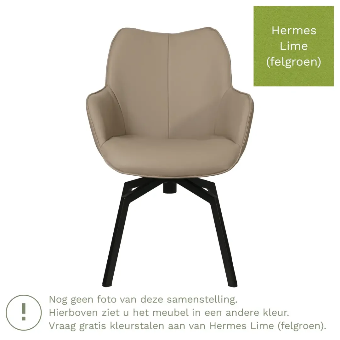 afbeelding van Leren draaibare eetkamerstoel Magic - Hermes Lime (felgroen) - Spinpoot staal vierkant zwart