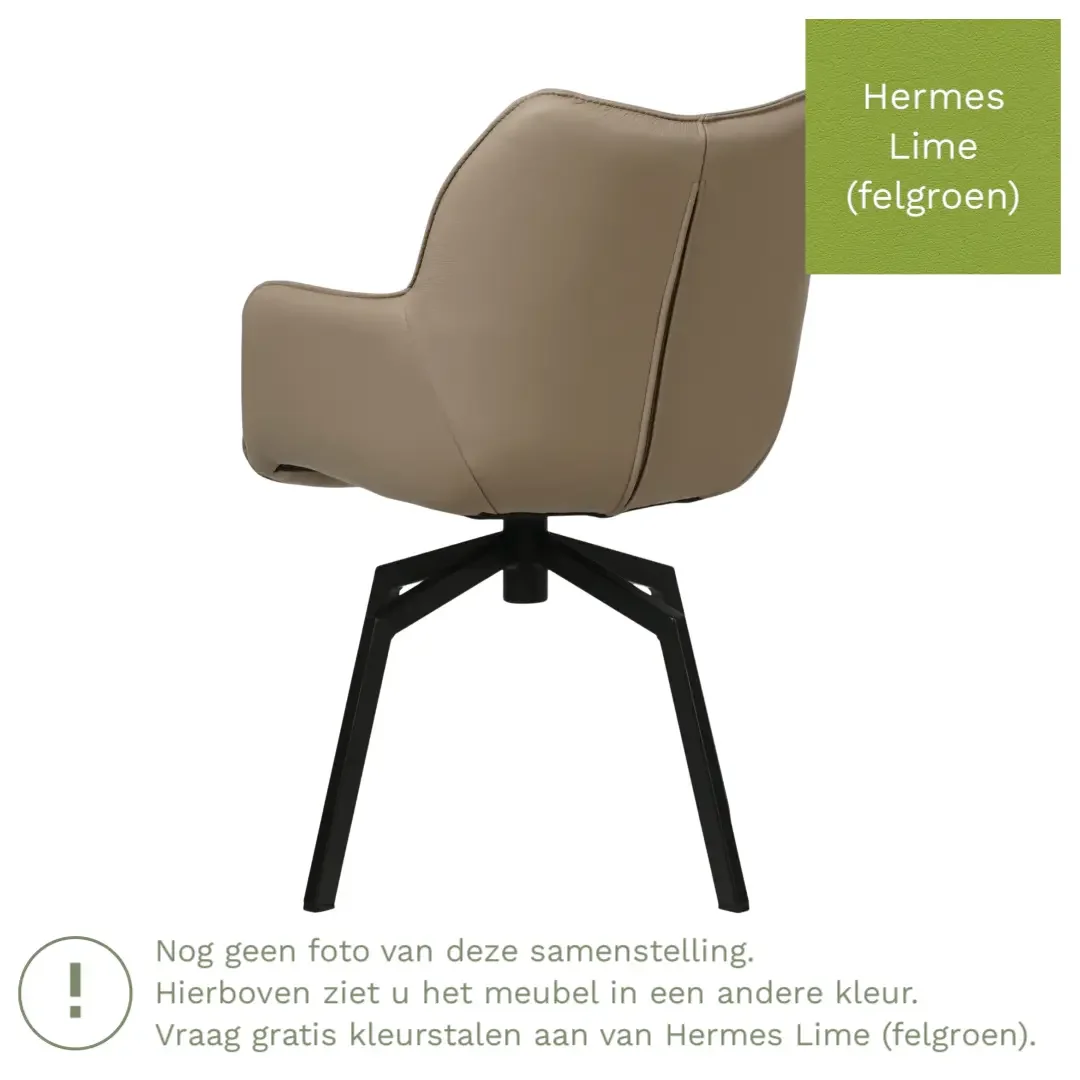 afbeelding van Leren draaibare eetkamerstoel Magic - Hermes Lime (felgroen) - Spinpoot staal vierkant zwart