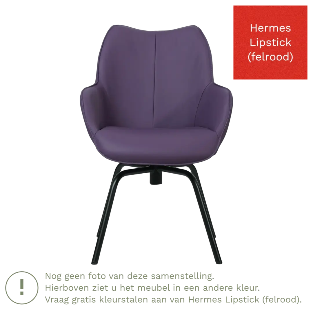afbeelding van Leren draaibare eetkamerstoel Magic - Hermes Lipstick (felrood) - Spinpoot staal rond zwart