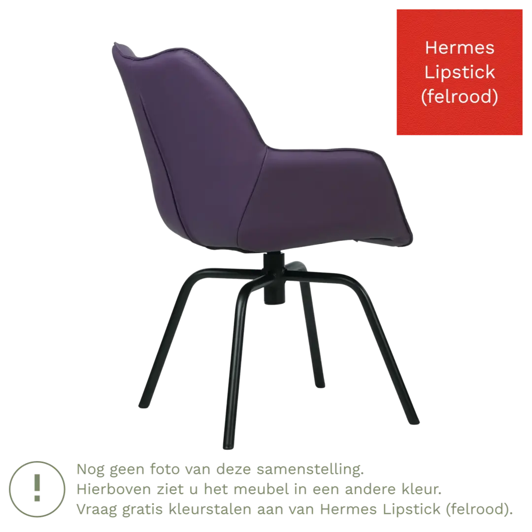 afbeelding van Leren draaibare eetkamerstoel Magic - Hermes Lipstick (felrood) - Spinpoot staal rond zwart