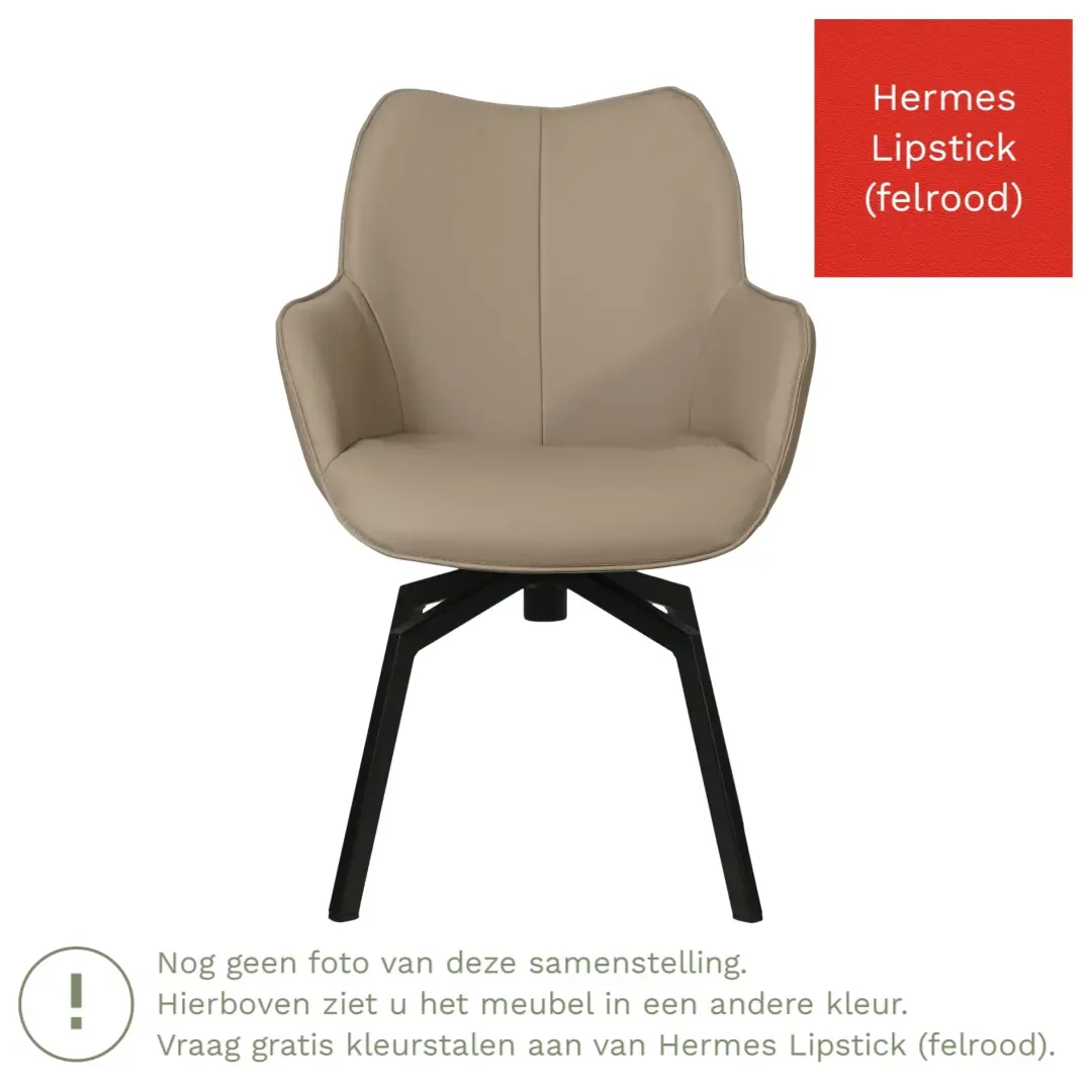 afbeelding van Leren draaibare eetkamerstoel Magic - Hermes Lipstick (felrood) - Spinpoot staal vierkant zwart