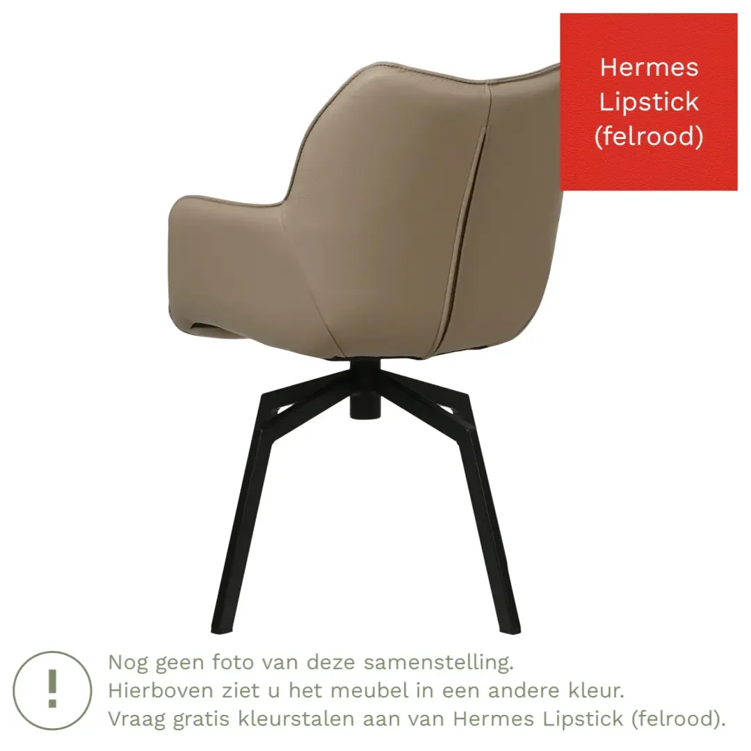 afbeelding van Leren draaibare eetkamerstoel Magic - Hermes Lipstick (felrood) - Spinpoot staal vierkant zwart