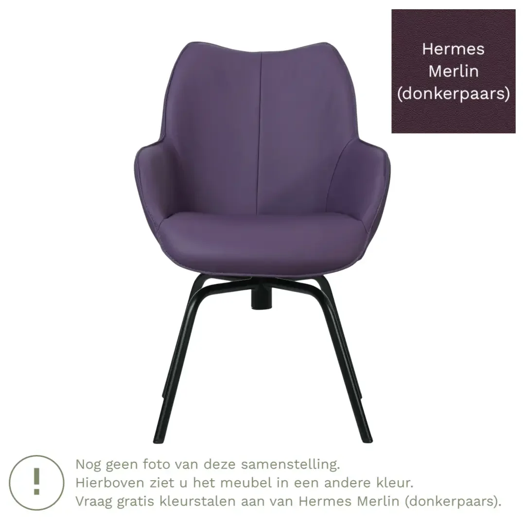 afbeelding van Leren draaibare eetkamerstoel Magic - Hermes Merlin (donkerpaars) - Spinpoot staal rond zwart