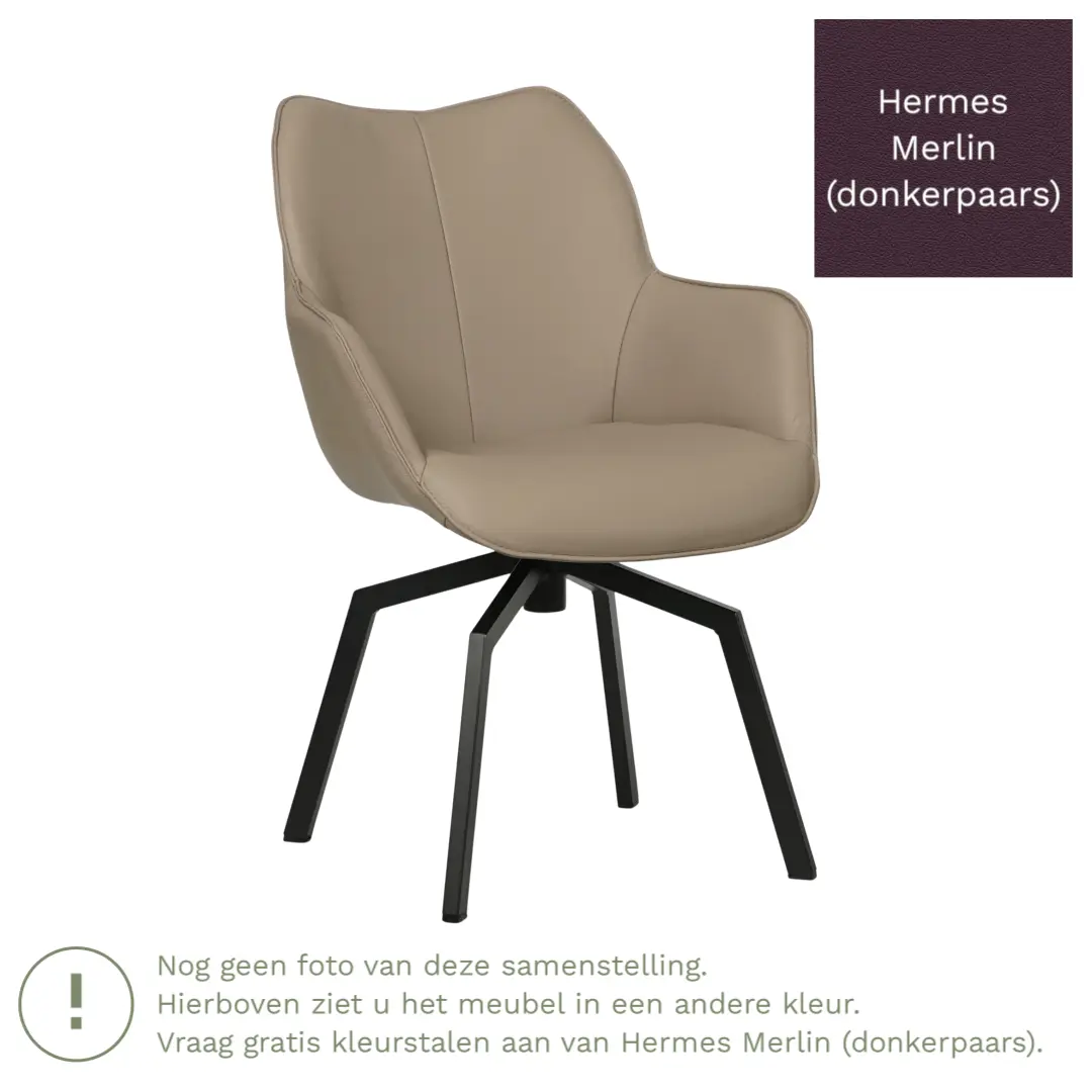 afbeelding van Leren draaibare eetkamerstoel Magic - Hermes Merlin (donkerpaars) - Spinpoot staal vierkant zwart