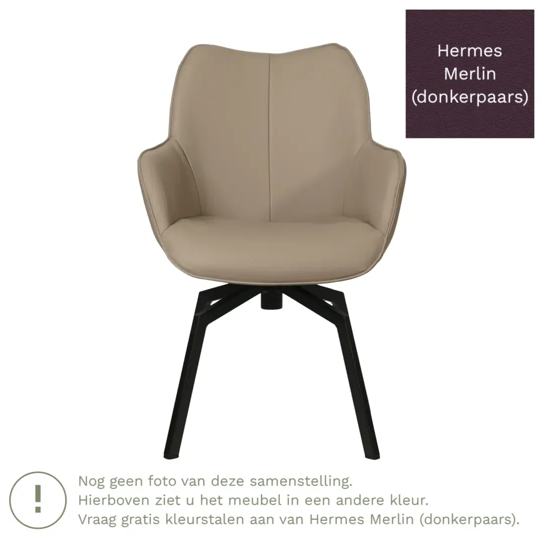 afbeelding van Leren draaibare eetkamerstoel Magic - Hermes Merlin (donkerpaars) - Spinpoot staal vierkant zwart