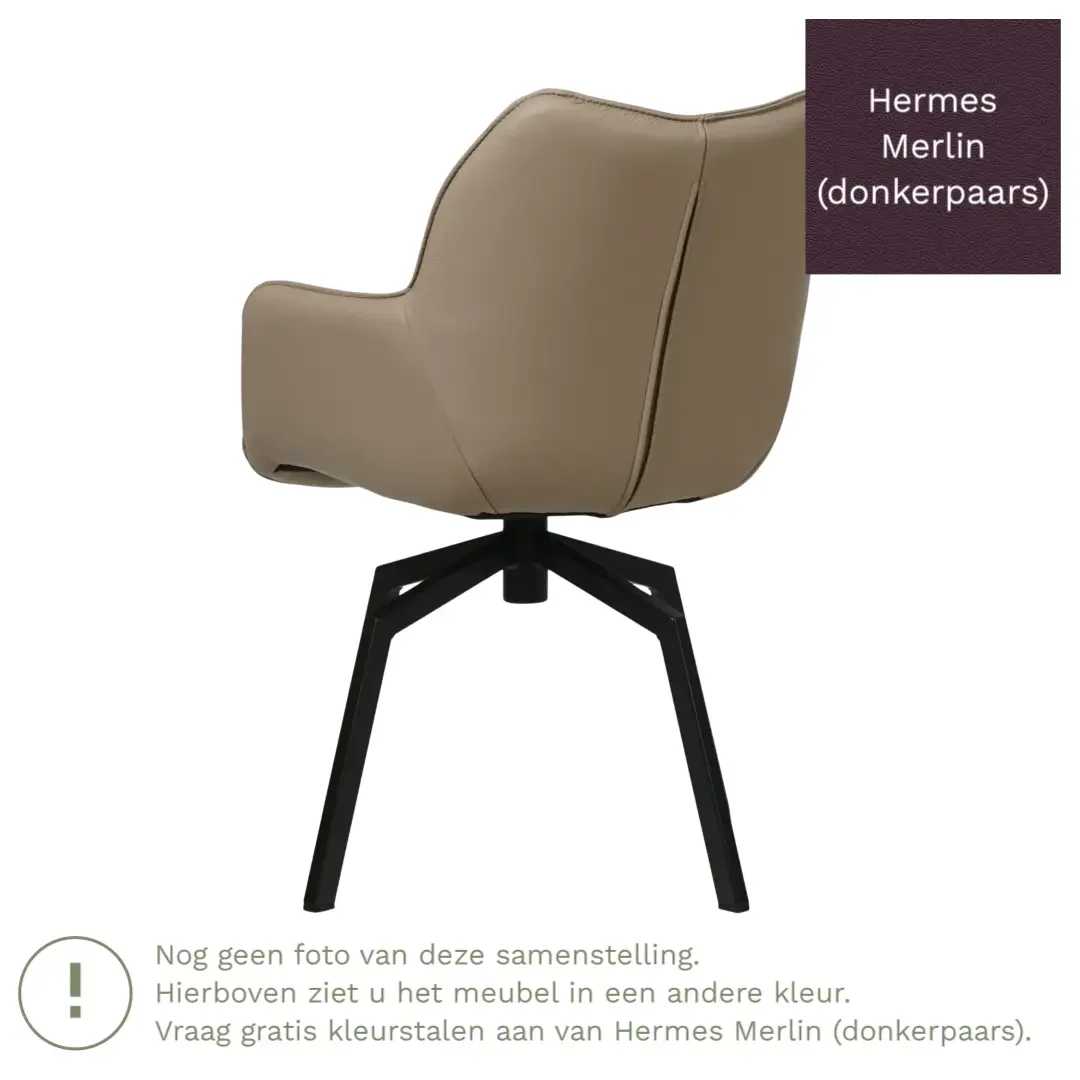 afbeelding van Leren draaibare eetkamerstoel Magic - Hermes Merlin (donkerpaars) - Spinpoot staal vierkant zwart