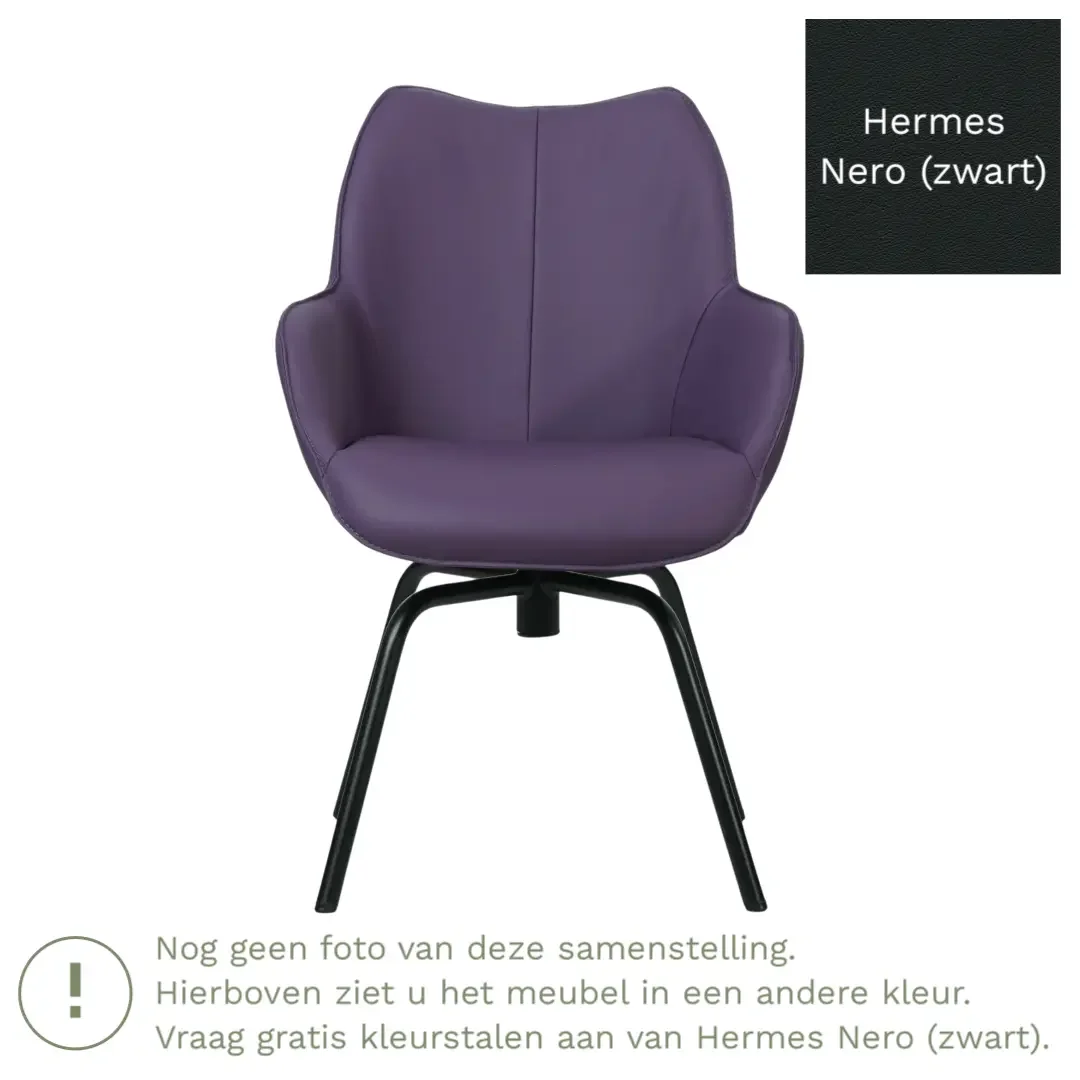 afbeelding van Leren draaibare eetkamerstoel Magic - Hermes Nero (zwart) - Spinpoot staal rond zwart