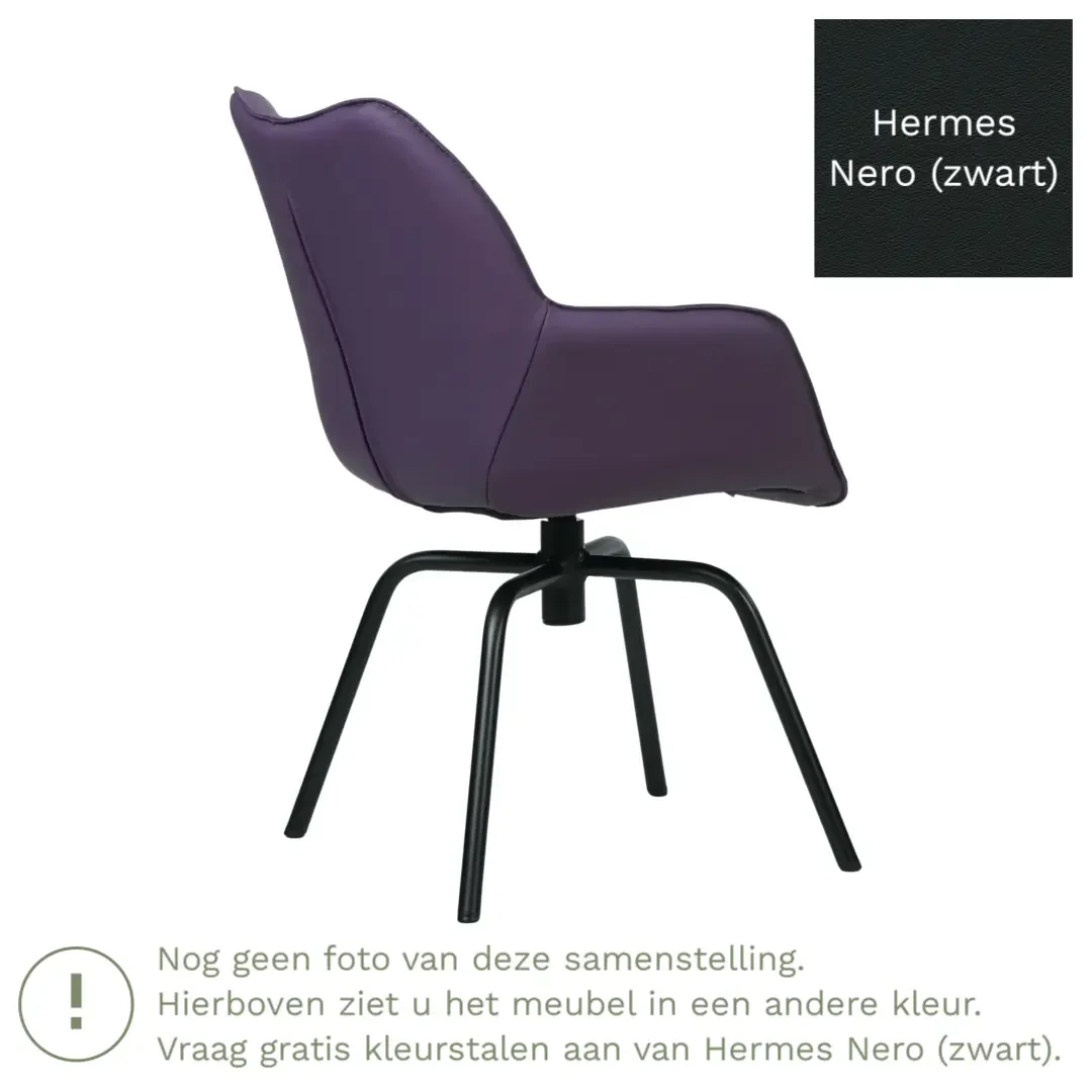 afbeelding van Leren draaibare eetkamerstoel Magic - Hermes Nero (zwart) - Spinpoot staal rond zwart