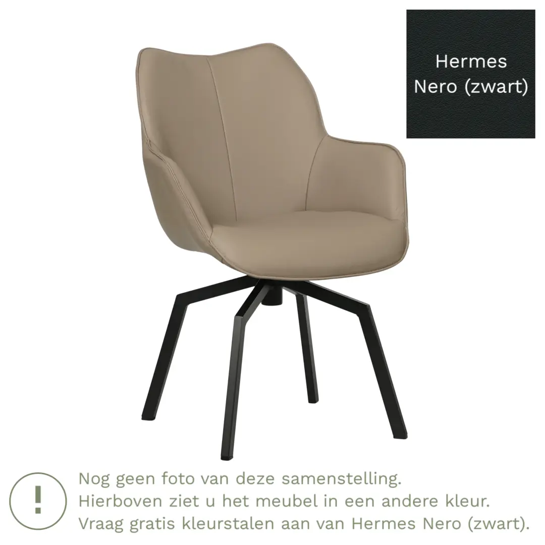 afbeelding van Leren draaibare eetkamerstoel Magic - Hermes Nero (zwart) - Spinpoot staal vierkant zwart