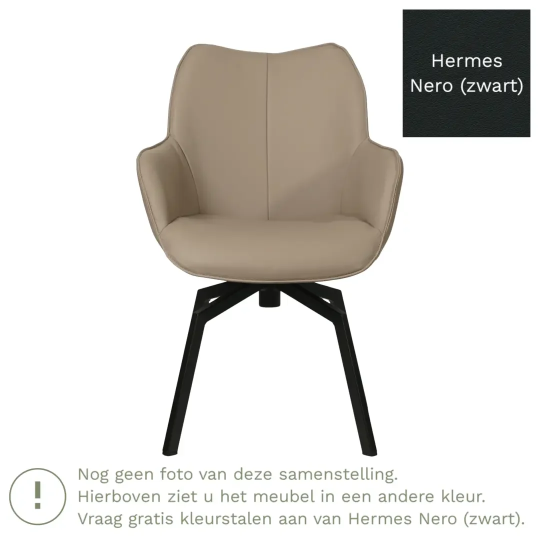 afbeelding van Leren draaibare eetkamerstoel Magic - Hermes Nero (zwart) - Spinpoot staal vierkant zwart