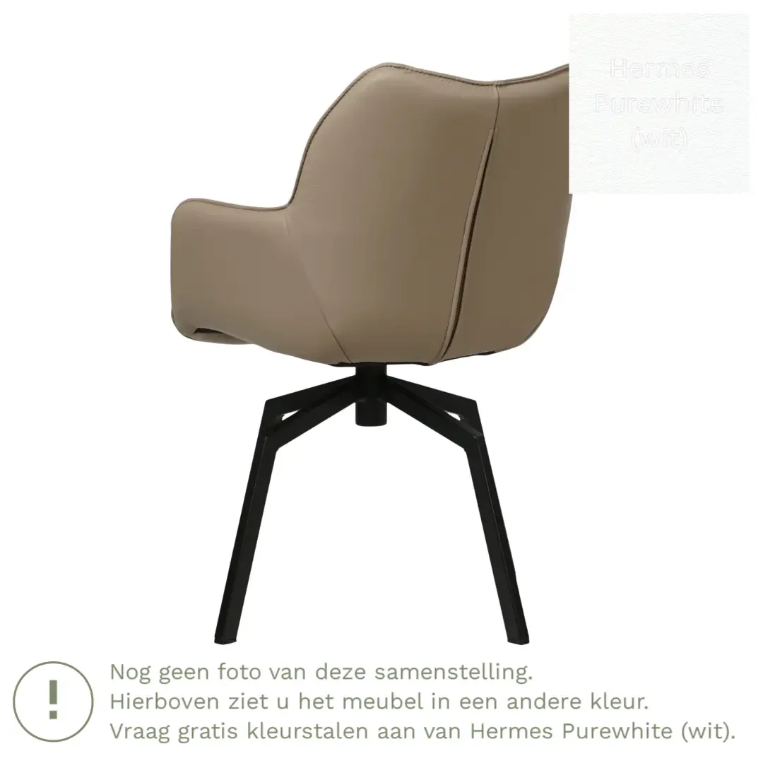 afbeelding van Leren draaibare eetkamerstoel Magic - Hermes Purewhite (wit) - Spinpoot staal vierkant zwart