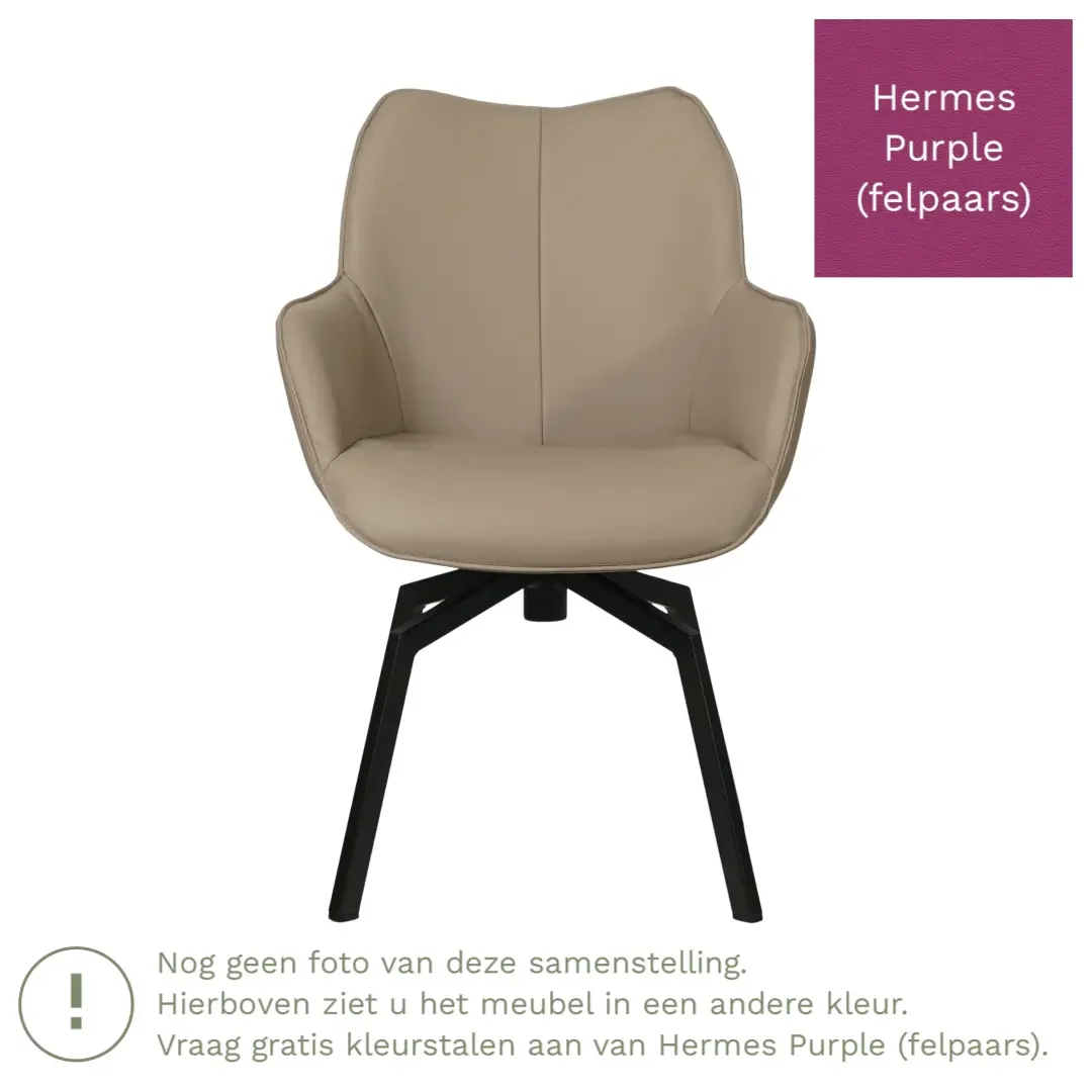 afbeelding van Leren draaibare eetkamerstoel Magic - Hermes Purple (felpaars) - Spinpoot staal vierkant zwart