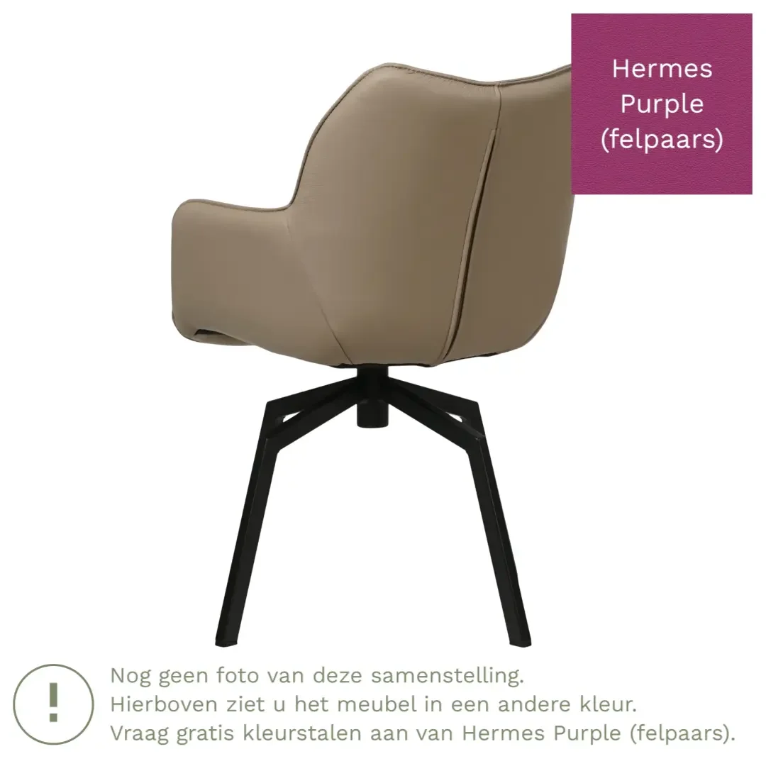 afbeelding van Leren draaibare eetkamerstoel Magic - Hermes Purple (felpaars) - Spinpoot staal vierkant zwart