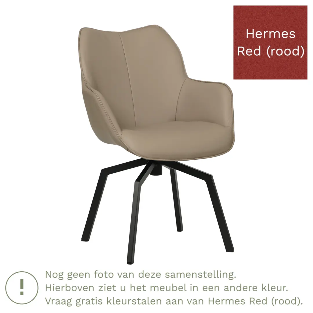 afbeelding van Leren draaibare eetkamerstoel Magic - Hermes Red (rood) - Spinpoot staal vierkant zwart