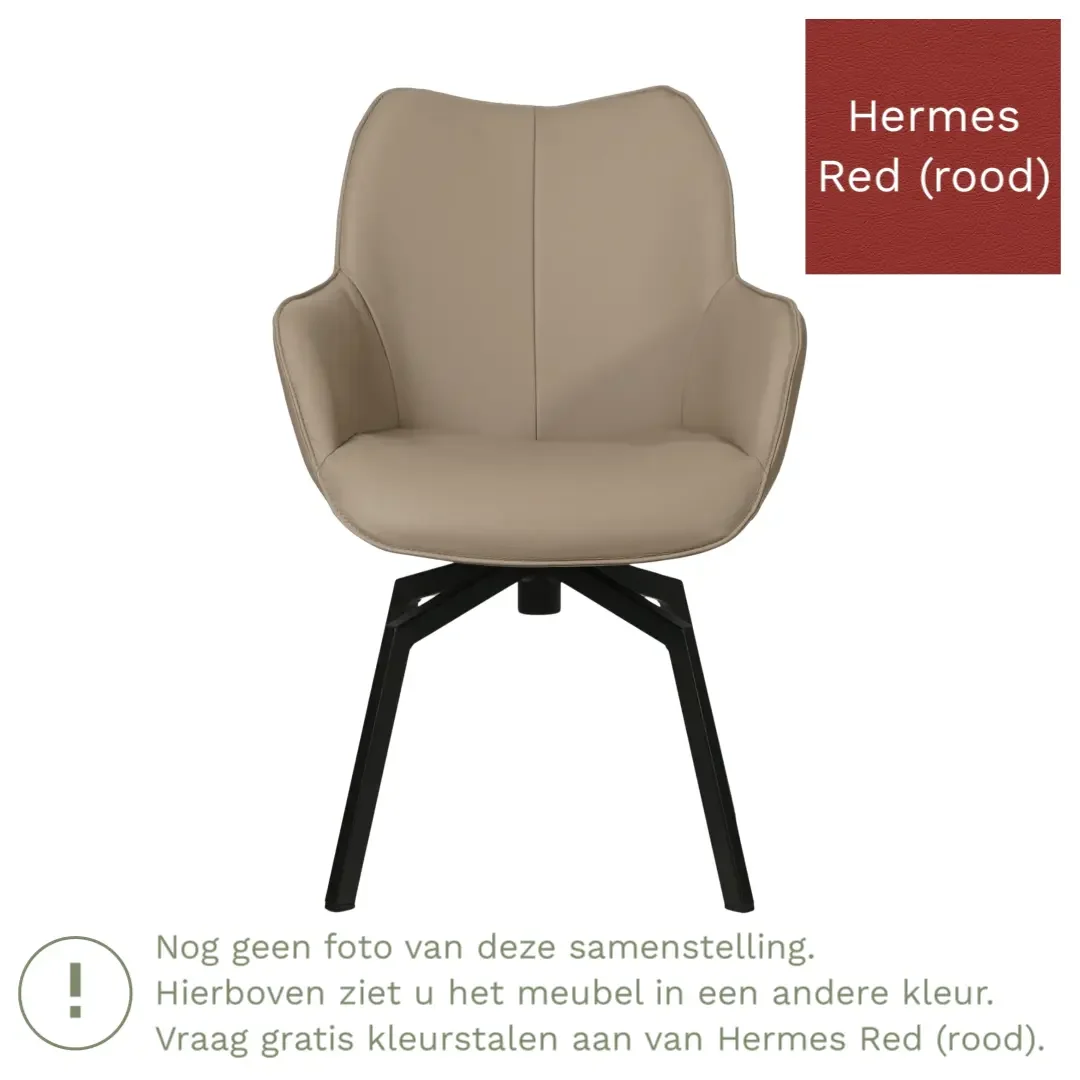 afbeelding van Leren draaibare eetkamerstoel Magic - Hermes Red (rood) - Spinpoot staal vierkant zwart
