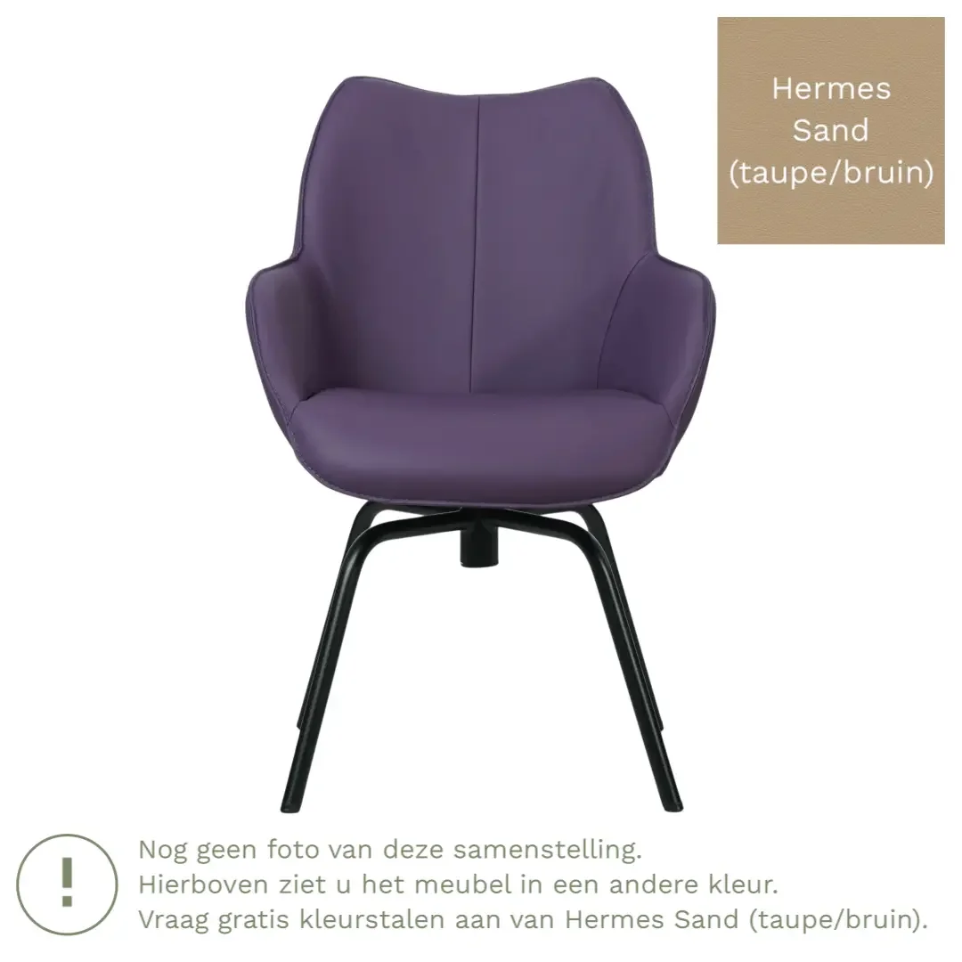 afbeelding van Leren draaibare eetkamerstoel Magic - Hermes Sand (taupe/bruin) - Spinpoot staal rond zwart