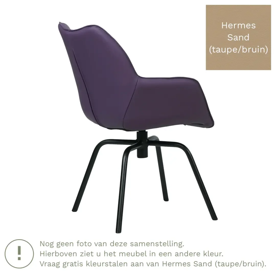 afbeelding van Leren draaibare eetkamerstoel Magic - Hermes Sand (taupe/bruin) - Spinpoot staal rond zwart