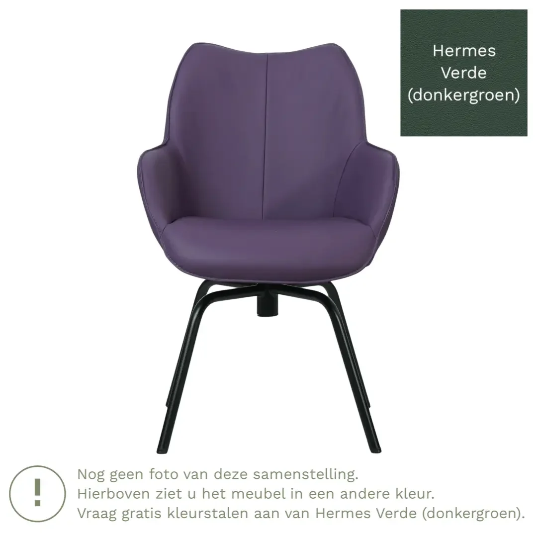 afbeelding van Leren draaibare eetkamerstoel Magic - Hermes Verde (donkergroen) - Spinpoot staal rond zwart