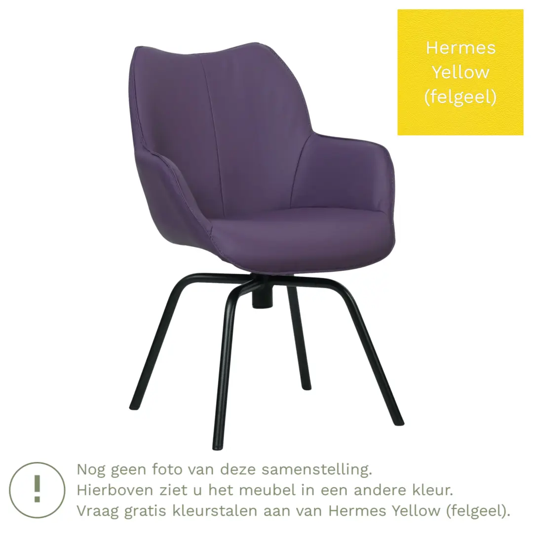 afbeelding van Leren draaibare eetkamerstoel Magic - Hermes Yellow (felgeel) - Spinpoot staal rond zwart
