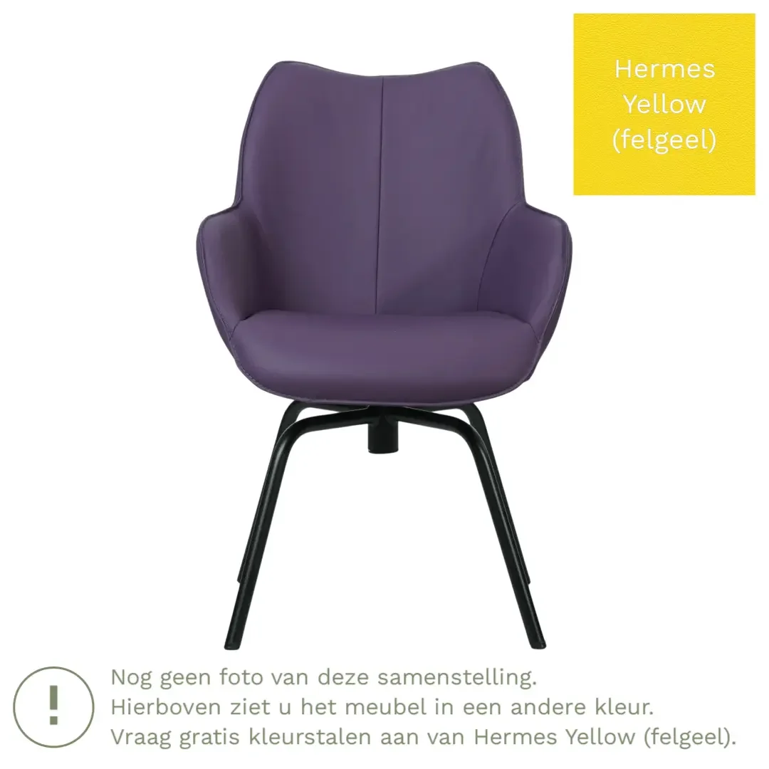 afbeelding van Leren draaibare eetkamerstoel Magic - Hermes Yellow (felgeel) - Spinpoot staal rond zwart