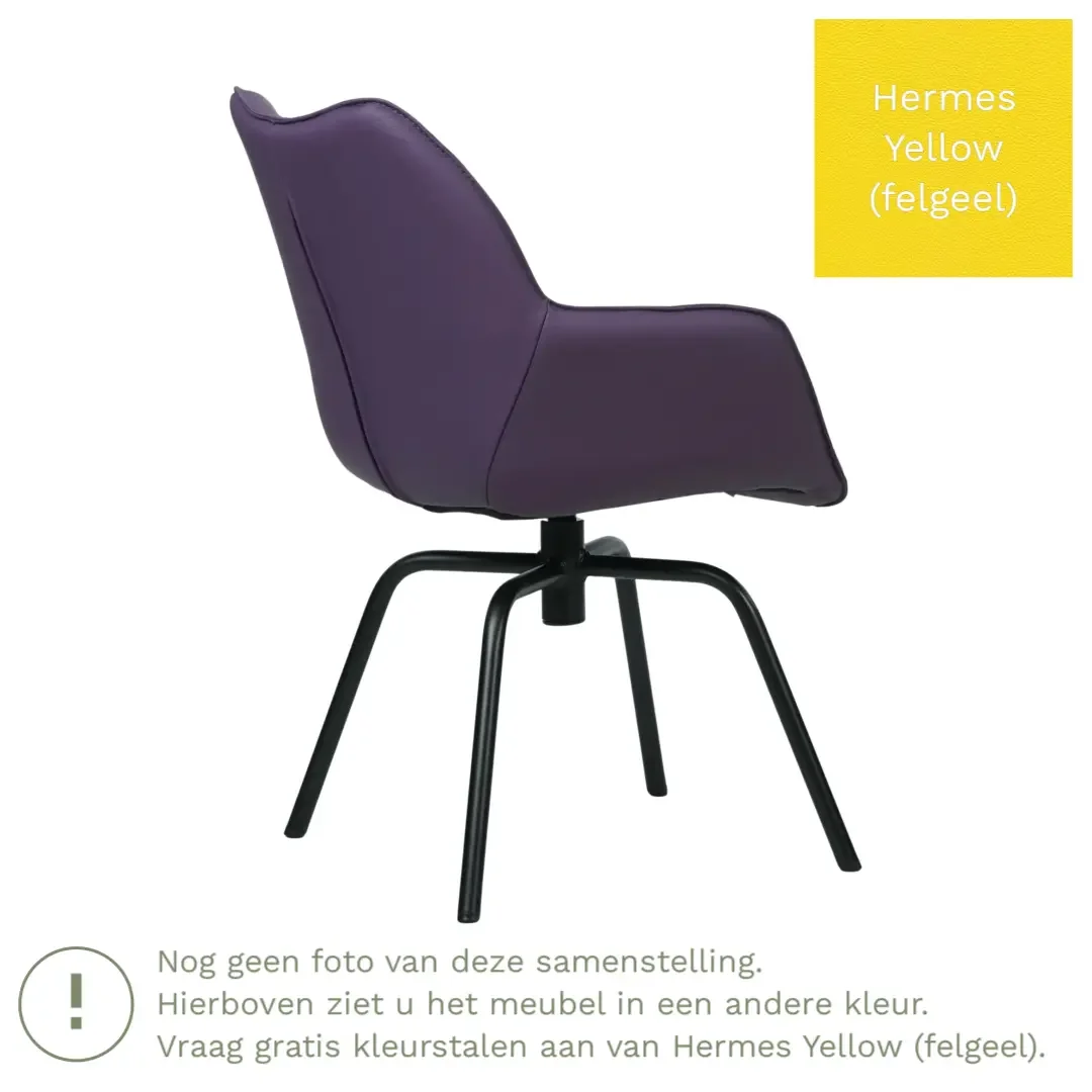 afbeelding van Leren draaibare eetkamerstoel Magic - Hermes Yellow (felgeel) - Spinpoot staal rond zwart