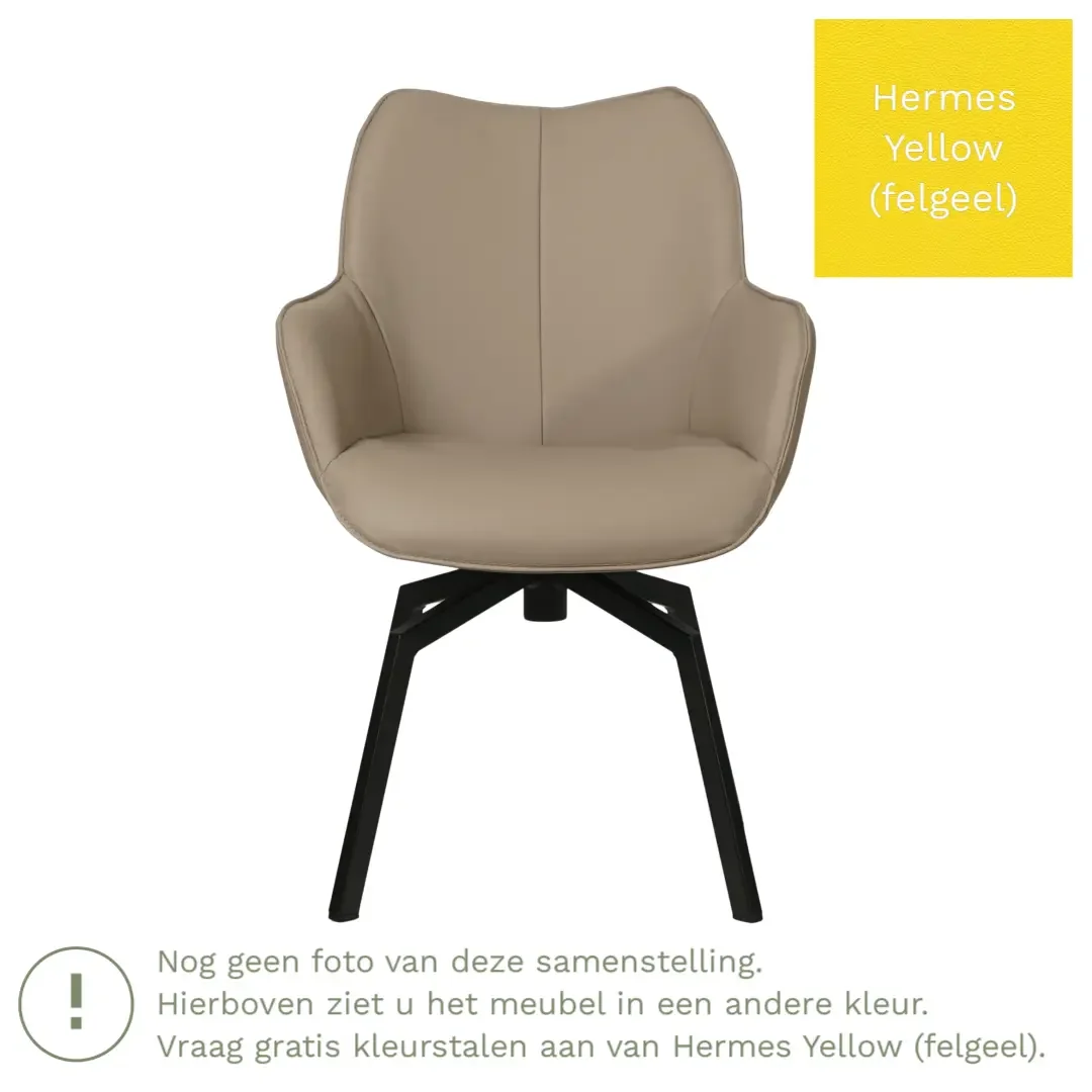 afbeelding van Leren draaibare eetkamerstoel Magic - Hermes Yellow (felgeel) - Spinpoot staal vierkant zwart