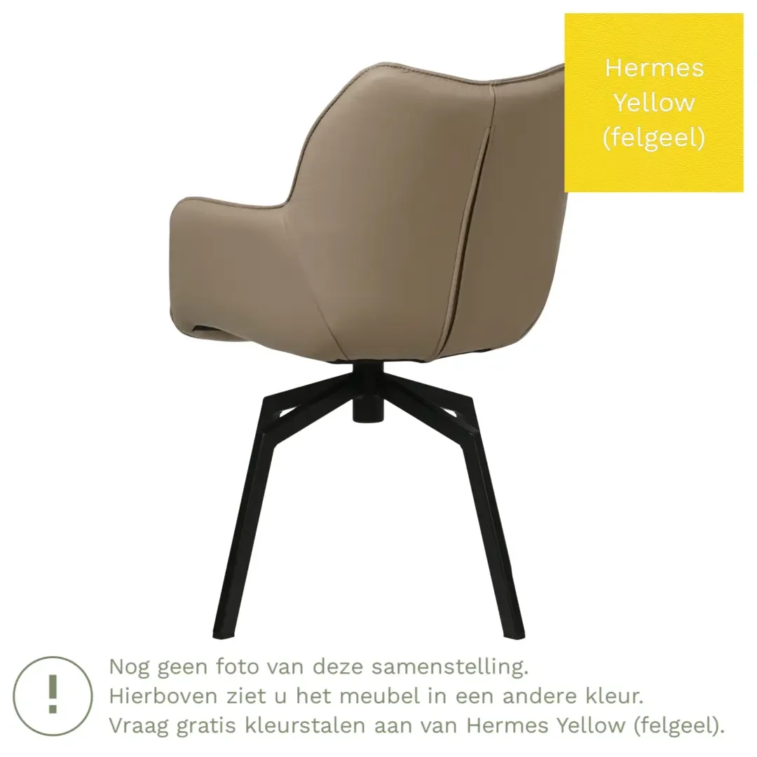 afbeelding van Leren draaibare eetkamerstoel Magic - Hermes Yellow (felgeel) - Spinpoot staal vierkant zwart