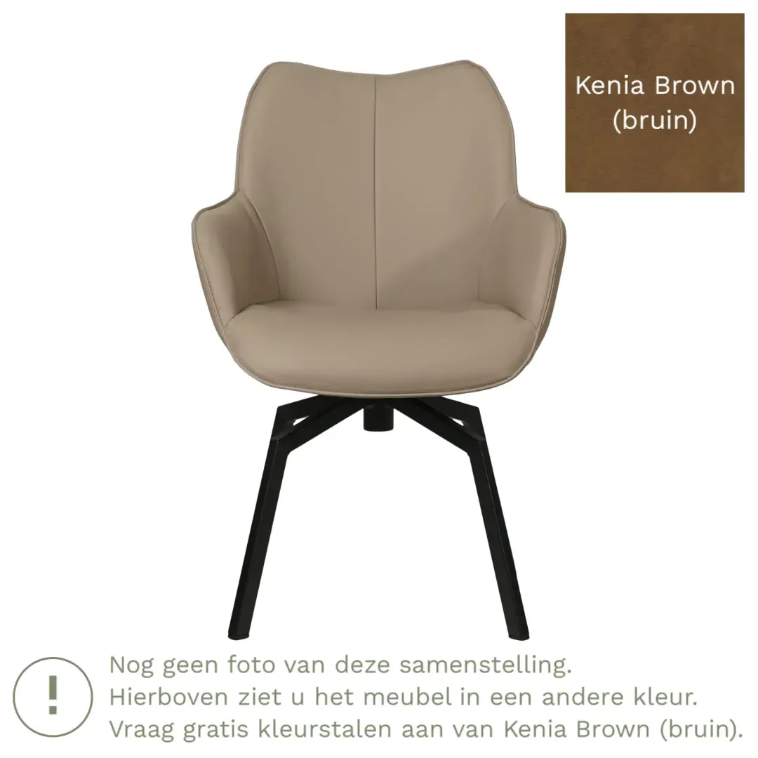 afbeelding van Leren draaibare eetkamerstoel Magic - Kenia Brown (bruin) - Spinpoot staal vierkant zwart