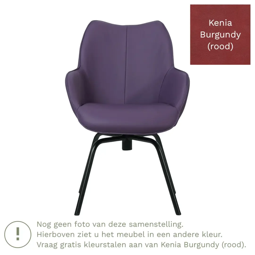 afbeelding van Leren draaibare eetkamerstoel Magic - Kenia Burgundy (rood) - Spinpoot staal rond zwart