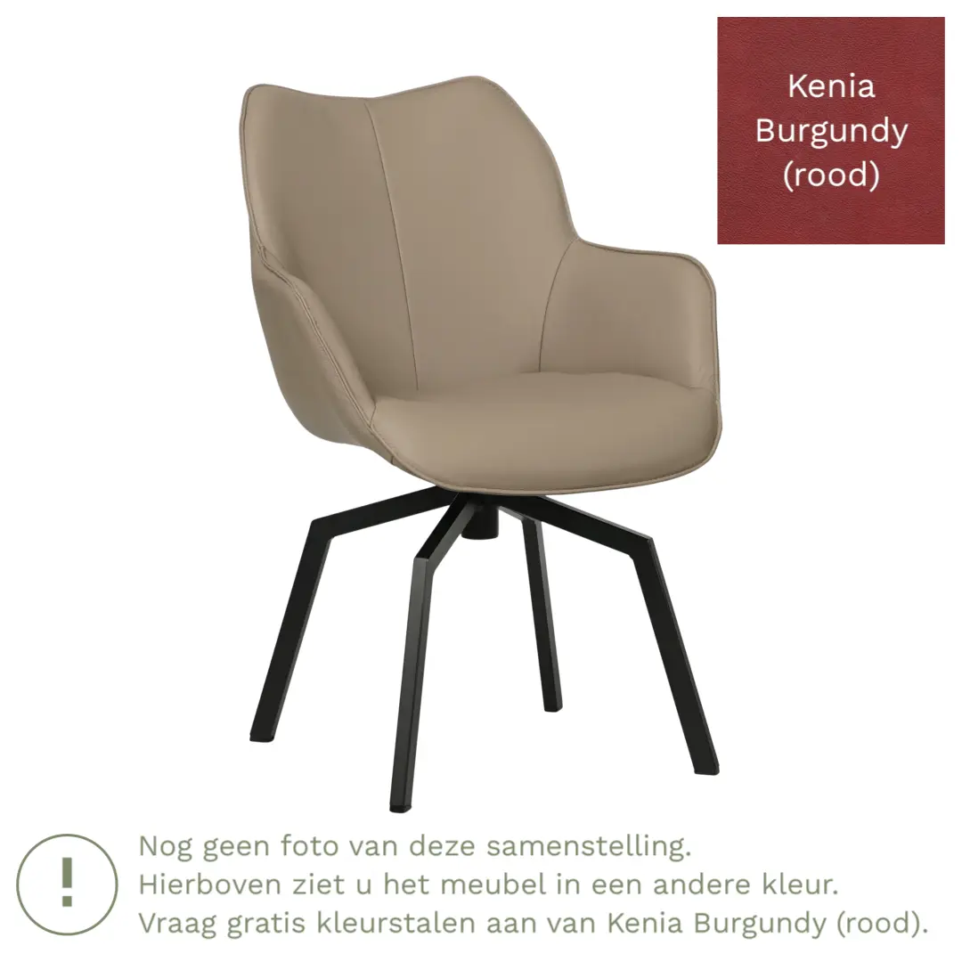 afbeelding van Leren draaibare eetkamerstoel Magic - Kenia Burgundy (rood) - Spinpoot staal vierkant zwart