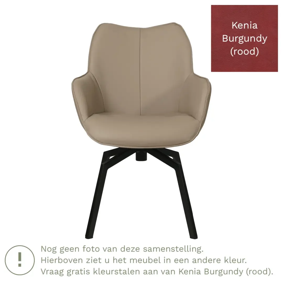afbeelding van Leren draaibare eetkamerstoel Magic - Kenia Burgundy (rood) - Spinpoot staal vierkant zwart