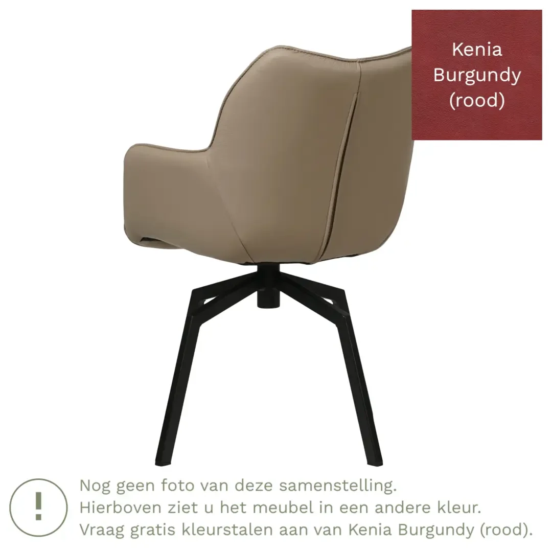 afbeelding van Leren draaibare eetkamerstoel Magic - Kenia Burgundy (rood) - Spinpoot staal vierkant zwart